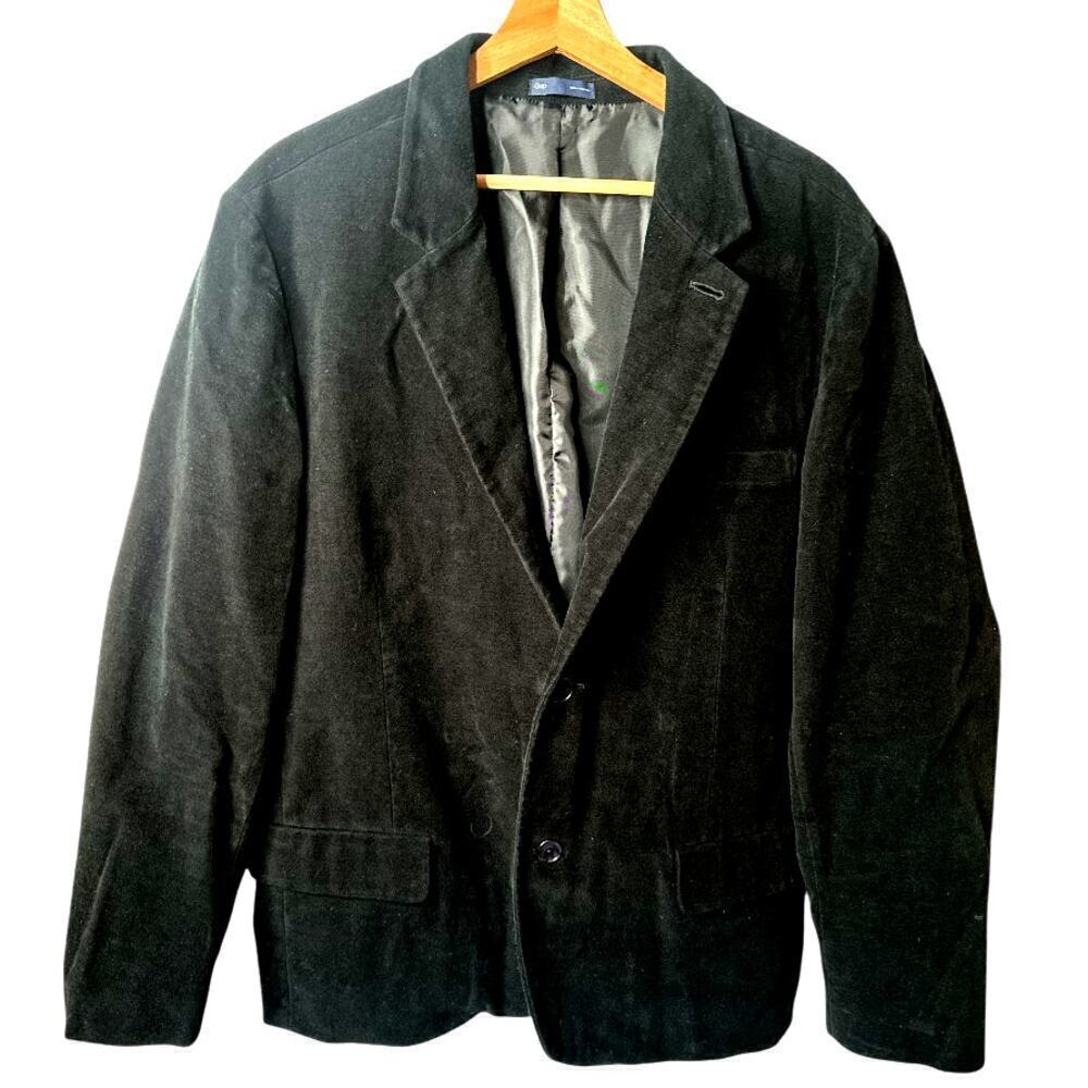 Gap Black Velvet Romantic Goth Academia 2 Button Blazer Jacket Men's Size XL